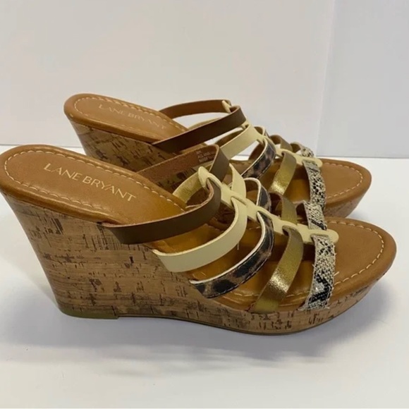 Lane Bryant Wedge Slide Sandals Size 9W faux leather cork wedge NWT - Picture 10 of 11
